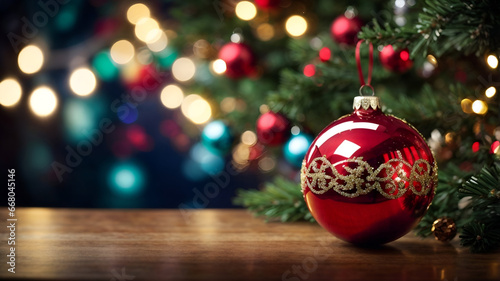 Christmas banner, holidays banner, christmas tree, Christmas balls, bokeh background