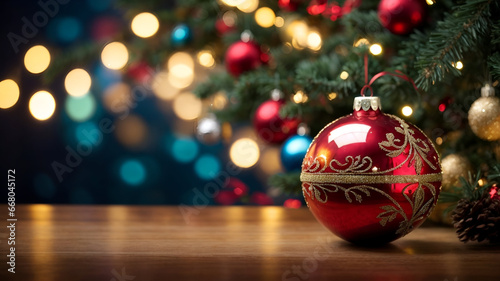 Christmas banner, holidays banner, christmas tree, Christmas balls, bokeh background