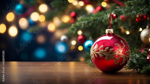 Christmas banner, holidays banner, christmas tree, Christmas balls, bokeh background