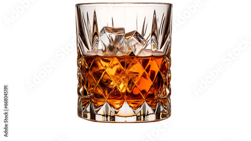 Cut Crystal Glass Filled with Whiskey Isolated on Transparent or White Background, PNG