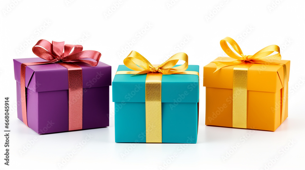 A set of gift boxes, holiday presents isolated on white A set of gift boxes, holiday presents isolated on white