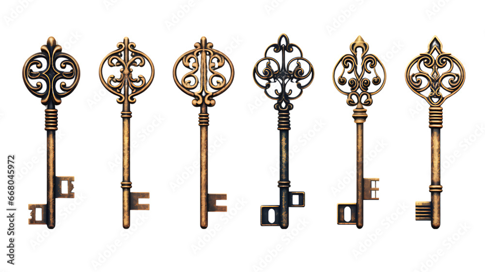Antique Keys Arranged in Circle on Transparent Background Isolated on Transparent or White Background, PNG Antique Keys Arranged in Circle on Transparent Background Isolated on Transparent or White Background, PNG