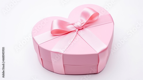 Pink heart shaped box for valentines day, holiday presents isolated on white