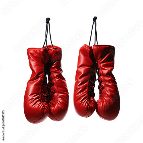 Boxing Gloves Hanging Isolated on Transparent or White Background, PNG