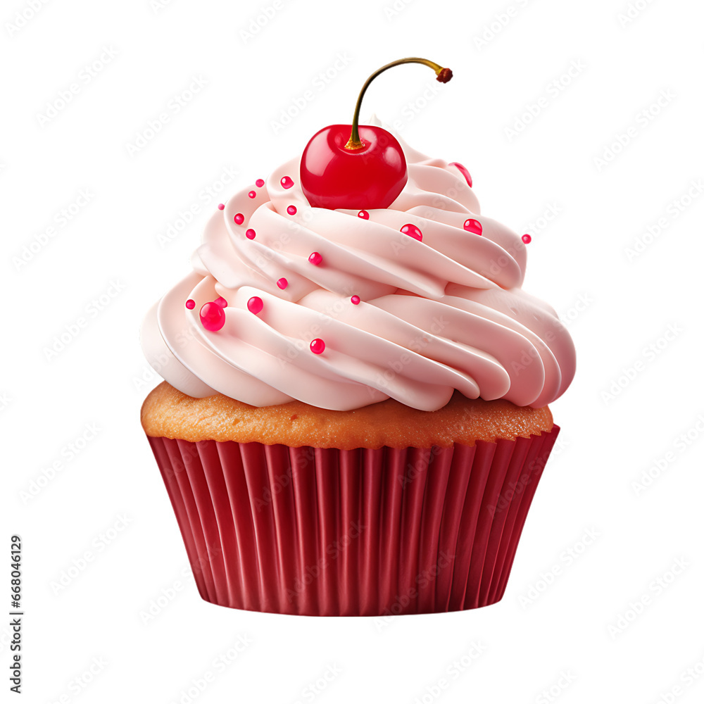 Single Cupcake with a Cherry Isolated on Transparent or White Background, PNG Single Cupcake with a Cherry Isolated on Transparent or White Background, PNG