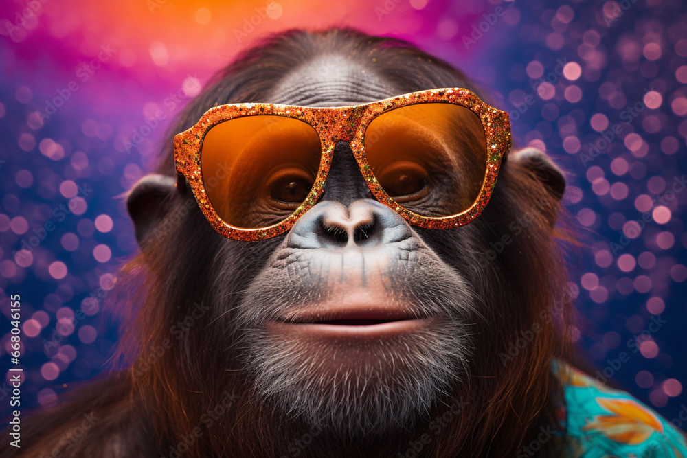 a chimpanzee wearing glasses