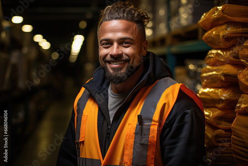 Portrait of a smiling man working in a warehouse