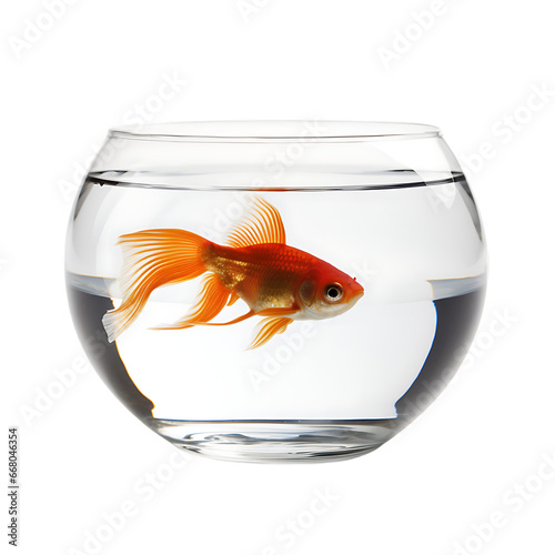 Goldfish in Bowl Isolated on Transparent or White Background, PNG