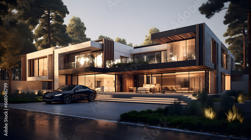 Modern house exterior. The concept of modern architecture. © Andsx
