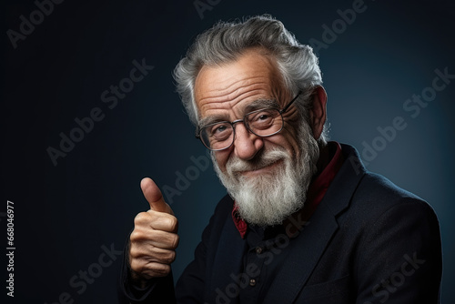 Positive old senior man show big thumbs up, like gesture © Michael