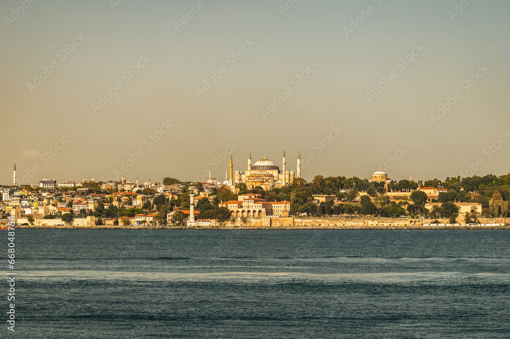 Fototapeta premium Bosphorus. Sea of Marmara. View of Cape Golden Horn and Hagia Sophia.