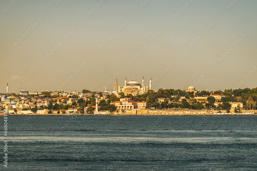 Bosphorus. Sea of Marmara. View of Cape Golden Horn and Hagia Sophia.
