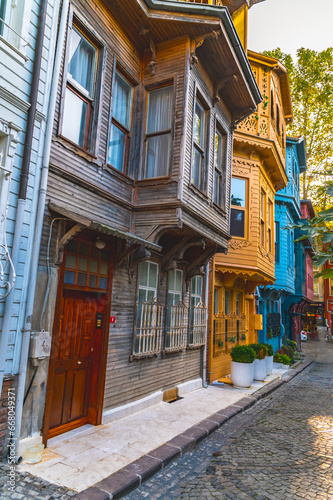 Traditional wooden colorful houses in the Üsküdar-Kuzguncuk area of Istanbul.