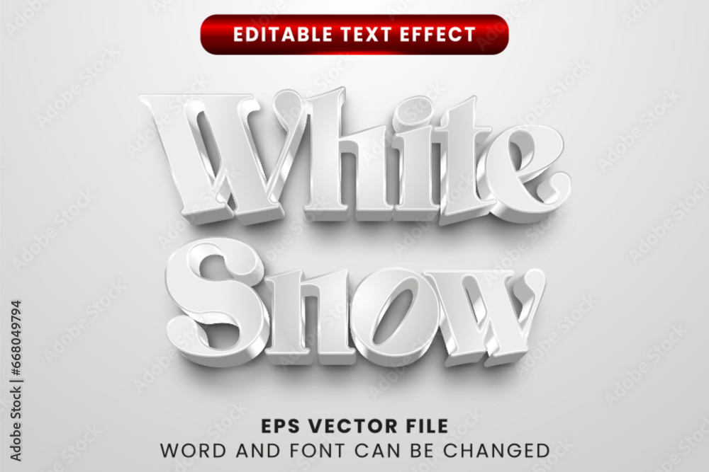 White snow luxury white 3d editable vector text effect