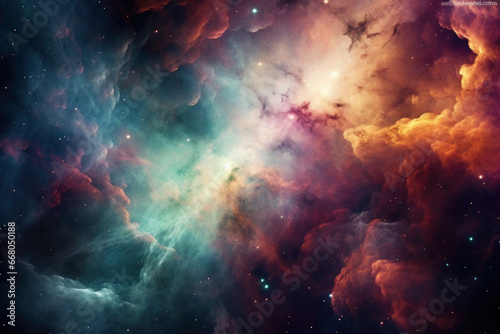 Stary cosmos. Colorful galaxy cloud nebula. © mihrzn
