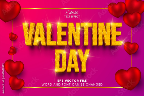 Luxury golden valentine day 3d editable vector text effect