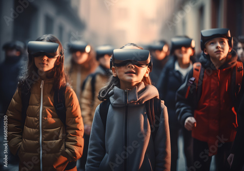 Young people with virtual reality headset