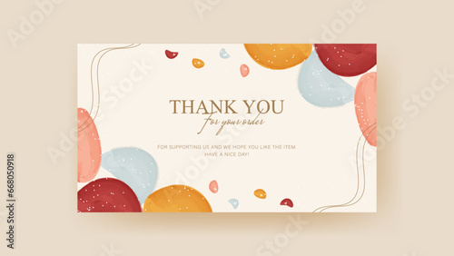 thankyou greeting card with abstract shape and colorful watercolor and white glitter. suitable for any project like banner, invitation, poster, announcement card