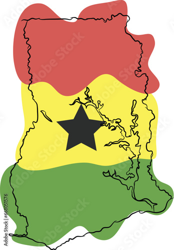 Ghana country map view with one line art style.portrait style. photo