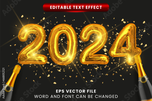 2024 golden balloon new year party text effect photo