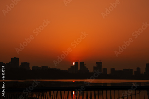 The Romantic Sunset of Xinglong Lake in Tianfu New Area  Chengdu