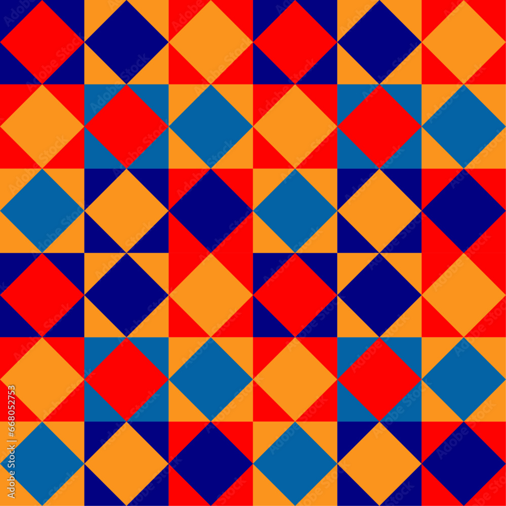 Vector de formas geométricas con cuadrados y rombos de multiples colores para fondo, posters, azulejos o portada.