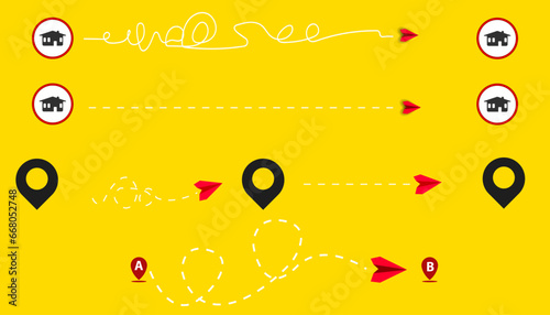 Short, medium, long route from city A to city B. Chaos simplification, problem solving and business solution idea concept.