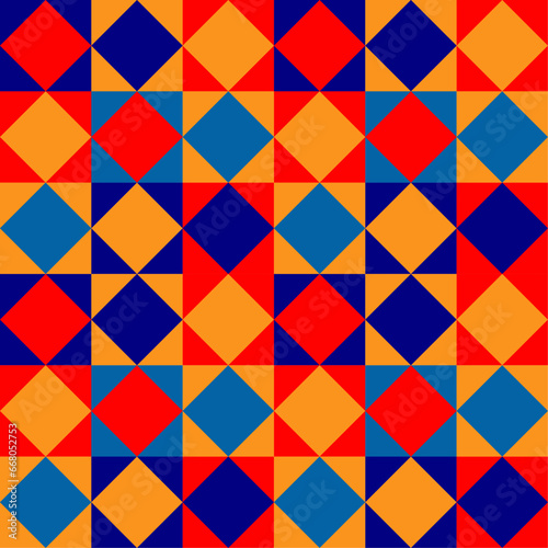 Vector de formas geométricas con cuadrados y rombos de multiples colores para fondo, posters, azulejos o portada.