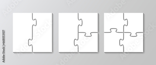 Scheme for thinking game. Simple mosaic background with separate details. Puzzle pieces. Jigsaw grids set. Cutting template. Frame tiles. Vector illustration.