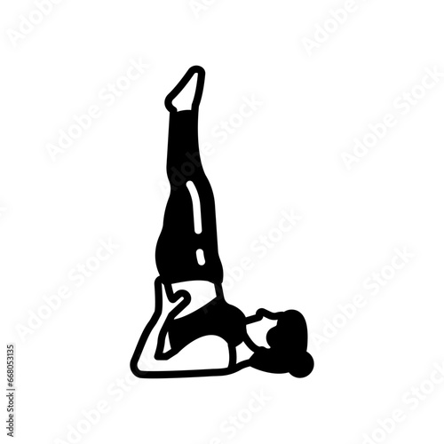 yoga video, yoga practice, yoga poses, recorded yoga, recorded video, time clock, yoga training, training course, online course, website, Shoulder Stand Pose Icon in vector. illustration
