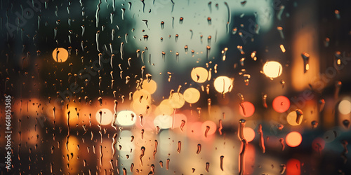 Night city autumn rain background window glass reflect Raindrops on a window in the rain generative AI
