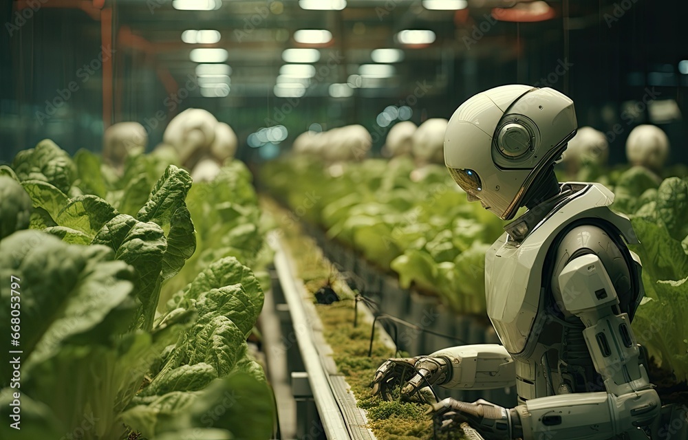 futuristic farming, with artificial robots futuristic farming, with artificial robots