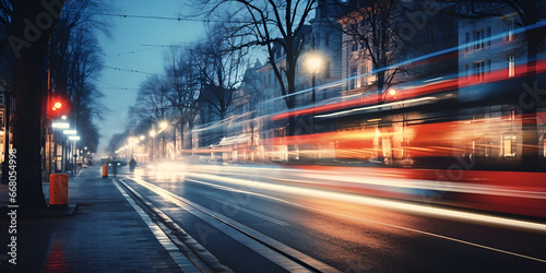 Blurred image of a city street at night with cars driving   generative AI