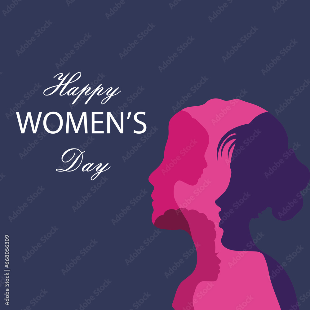 happy women's day poster, flyer, pamflet. silhoutte of women