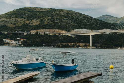 Boats in the Adriatic sea near Dubrovnik city  Croatia. Travel destination in Croatia.