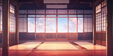 Anime interior spacious large empty hall vast floor halls, generated ai 