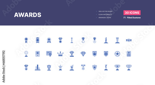 Reward and Badges Icons Pack. Set of premium award icons - Filled Duotone