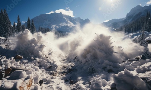 Mountain snow avalanche caused by climate change