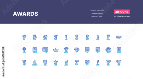 Reward and Badges Icons Pack. Set of premium award icons - Line Duotone