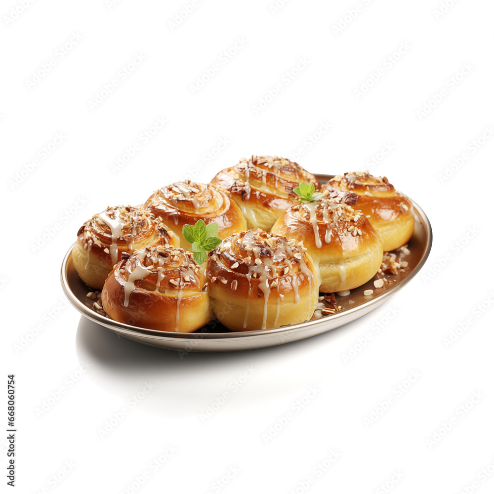 Cardamom Buns in a plate on a white background Cardamom Buns in a plate on a white background