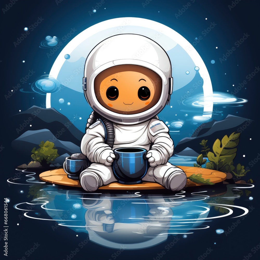 Astronaut Fishing Coffee Space ,Cartoon Illustration, For Printing Astronaut Fishing Coffee Space ,Cartoon Illustration, For Printing