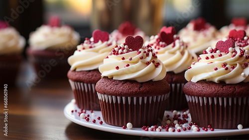 Red Velvet Cupcakes, Bake red velvet cupcakes with cream cheese frosting and heart-shaped toppers