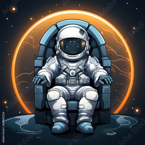Astronaut Sitting Moon With Peace Hand Cartoon Illustration  For Printing