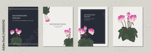 花　背景　テンプレート　フレーム　おしゃれ  洗練　Flower background design template　Stylish and sophisticated style　シクラメン