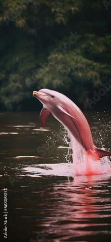 Rare Pink Dolphin Spotted Underwater In The Amazon River Dolphin Gracefully Leaping Out Of The Water photo