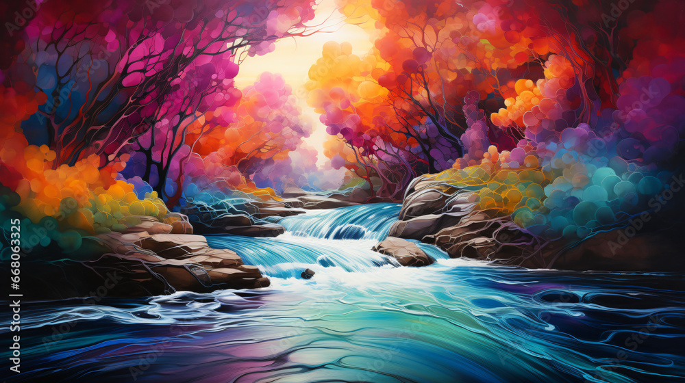 Fototapeta premium River sunset in cartoon western style