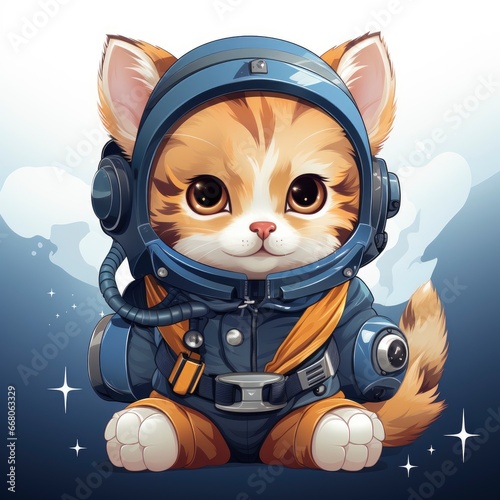 Cat Astronaut With PlanetIcon,Cartoon Illustration, For Printing photo