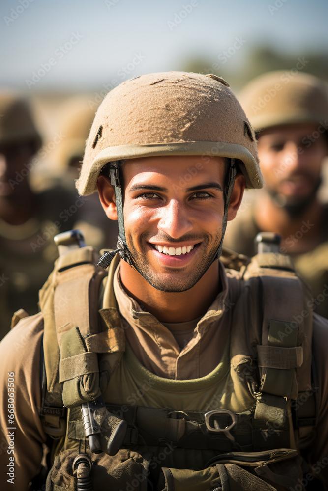 Portrait of a smiling Israeli soldier in combat gear