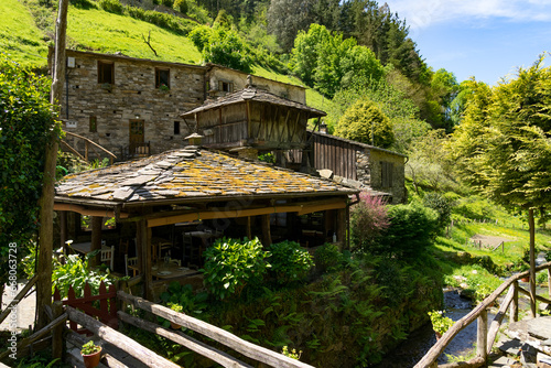 Old traditional village of Os Teixois in a sunny day, Asturias, Spain. photo