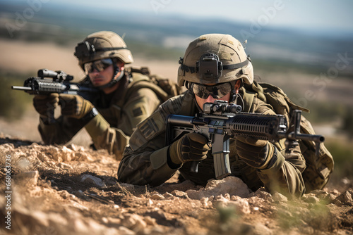 Israeli soldiers in a battle with terrorists conduct precision fire